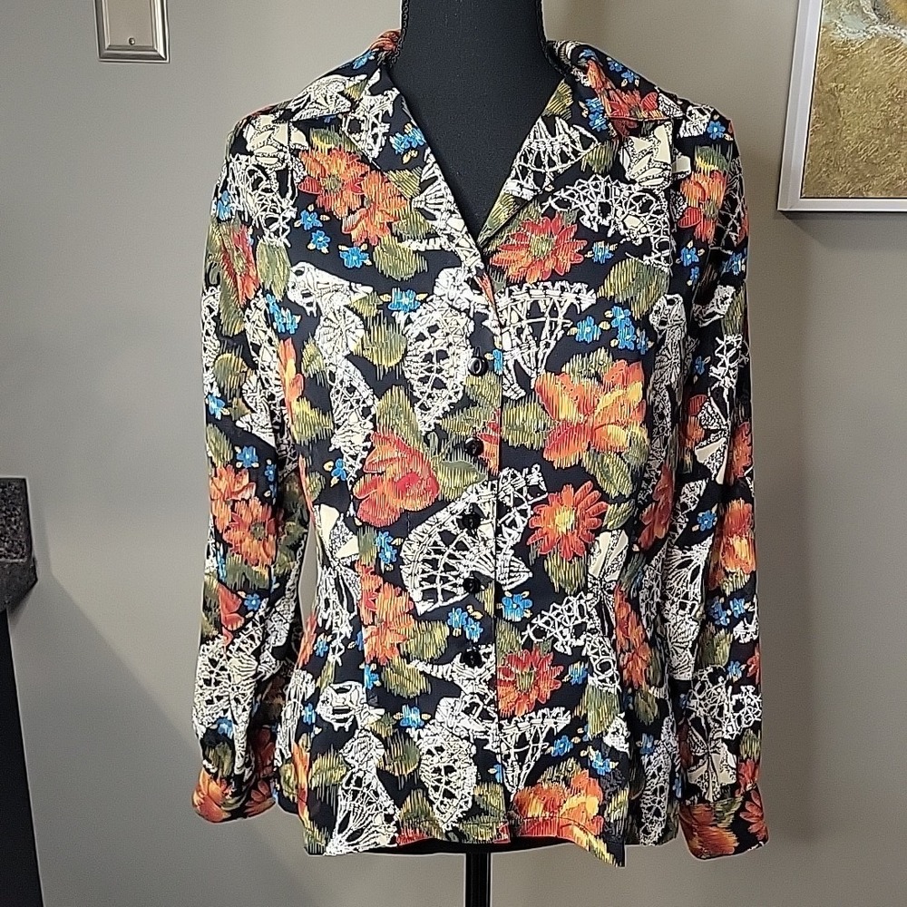 Vintage SHAPELY Women's Classic Floral Aztec Fitted Flair Blouse Size‎ 10